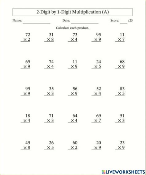 Multiplication Worksheets for Grade 6