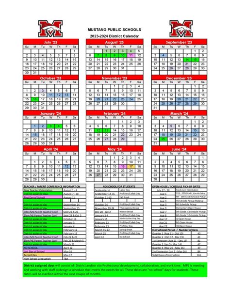 Mustang Public Schools Calendar Overview