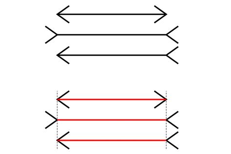 An example of the Müller-Lyer illusion, where a line appears longer or shorter due to the surrounding shapes.