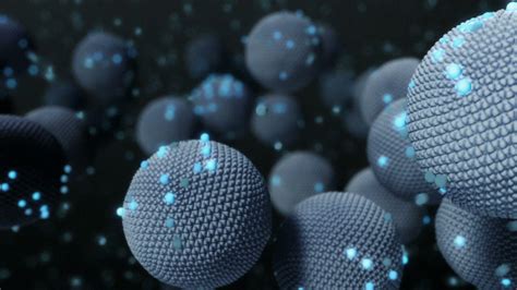 Illustration of nanomaterials with glowing blue molecules