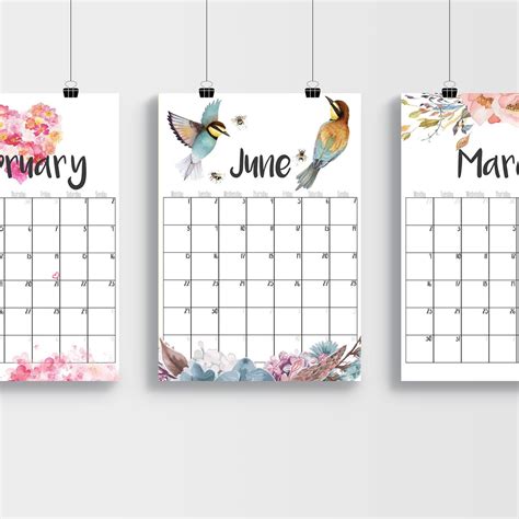 Nature inspired printable calendars