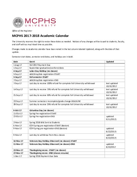 Navigating the MCPHS Academic Calendar