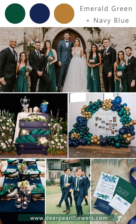 Navy emerald green wedding palette with gold and copper accents