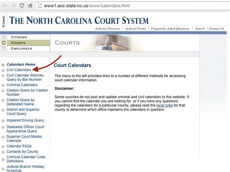 NC Court Calendar