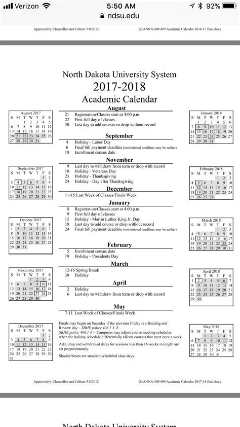 NDSU Academic Calendar Components