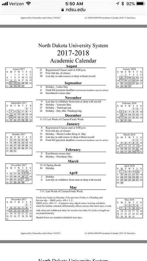 NDSU Academic Calendar Registration