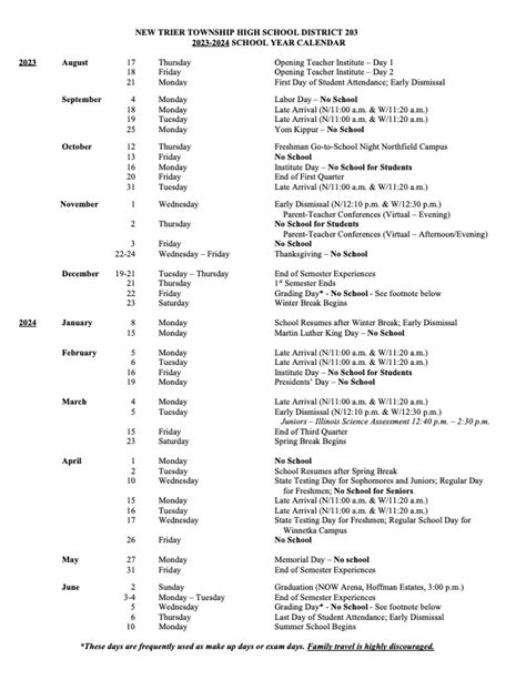 New Trier Calendar Best Practices