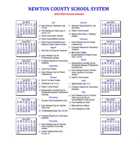 Newton County Schools Calendar Overview