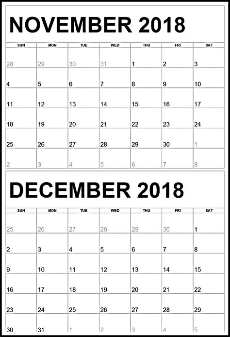 Nov Dec calendar