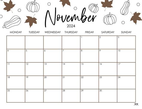 November Calendar Printables for Families