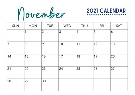 November Calendar Printables for Specific Needs