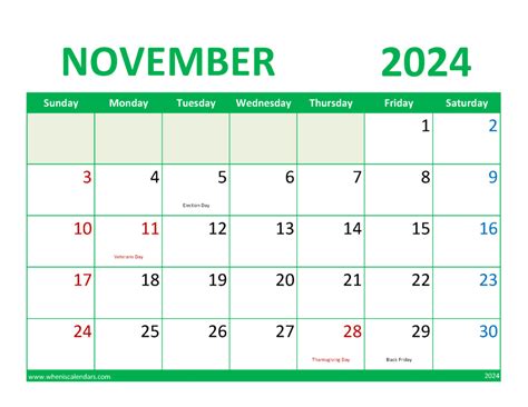 November Green Calendar