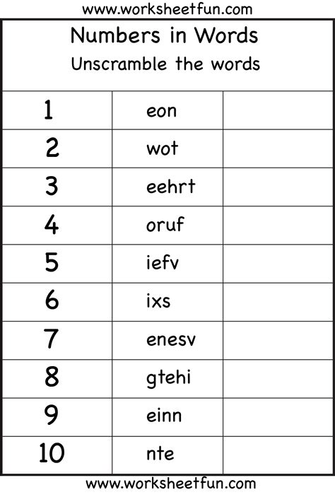 Number Spelling Worksheets