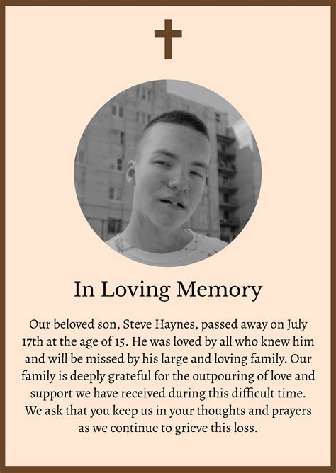 Obituary announcement on social media