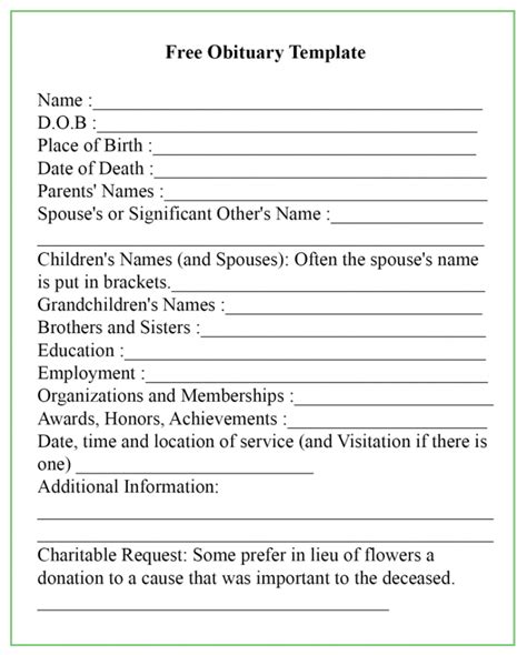 Obituary format