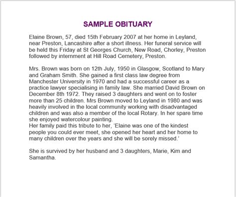 Obituary Notice Example 5