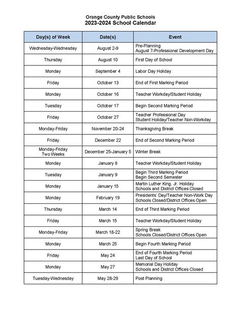 OCPS Calendar 2023-2024