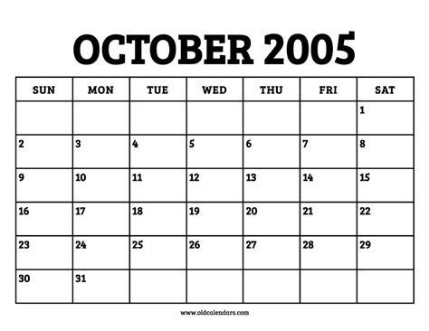 October 2005 Calendar