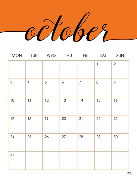 October Calendar Printable