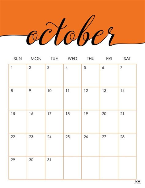 October Calendar Printable