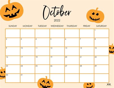 October Calendar Printable Free