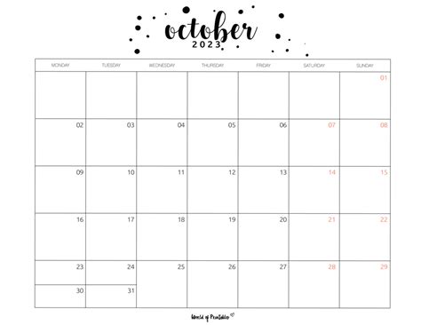 October Calendar Printable Organization