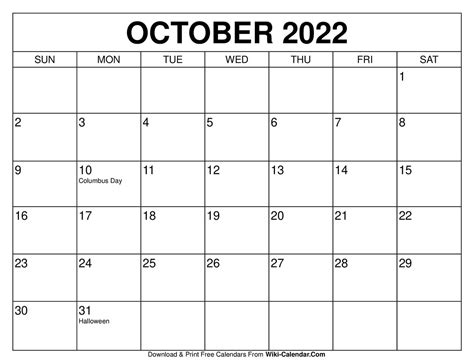 October printable calendar benefits