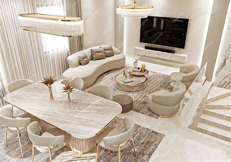 Off-white and gold living room with modern minimalist decor