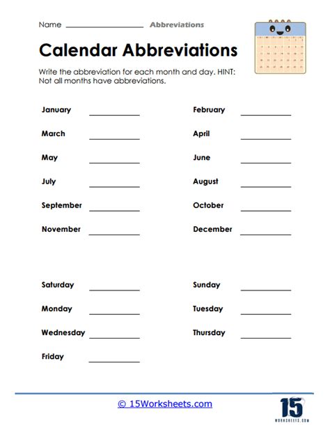 One letter calendar abbreviations organizer