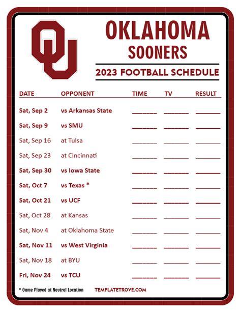 OU Football Calendar Image 3