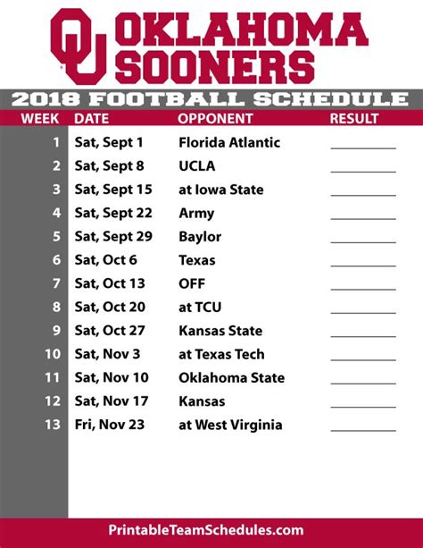 OU Football Calendar Image 7