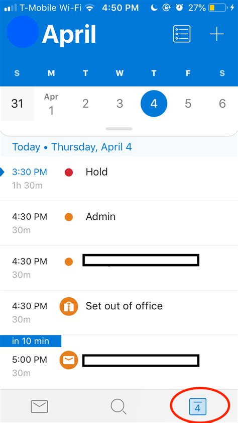 Description of Outlook Calendar on iPhone