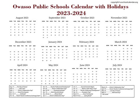 Owasso School Calendar