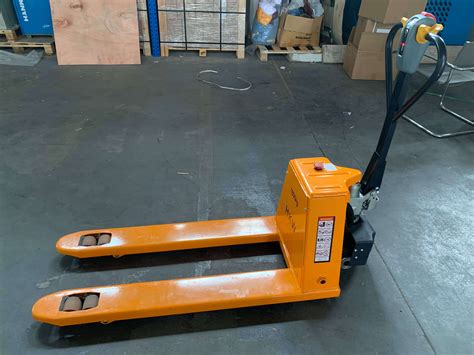 A pallet jack used in a warehouse