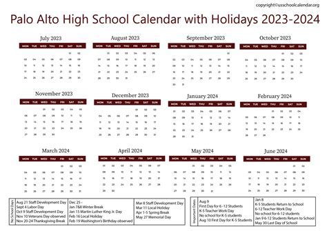 Palo Alto Schools Calendar Overview