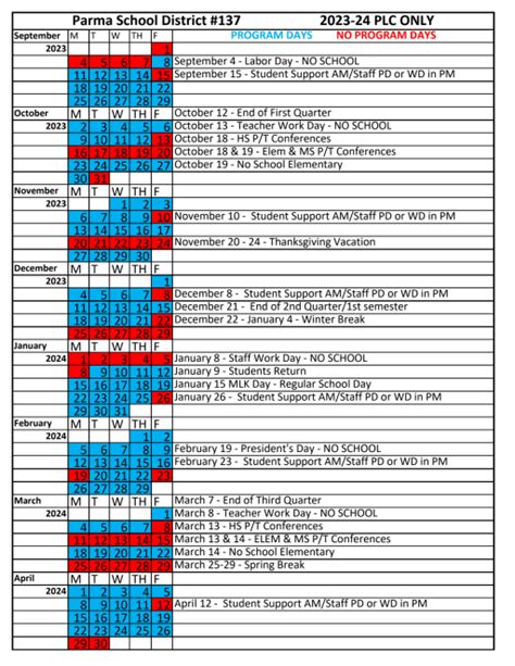 Parma City School District Calendar Image 2