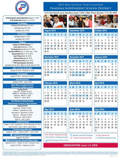 Pasadena ISD Calendar Structure