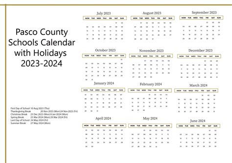 Pasco County Schools Calendar Image 1