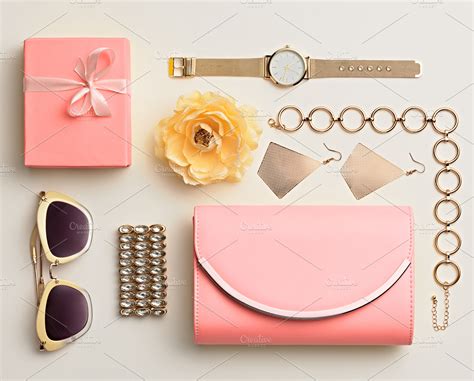 Pastel pink fashion accessories