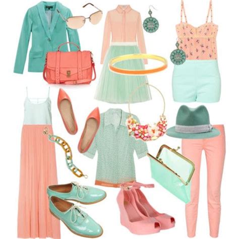 soft peach and mint green outfit