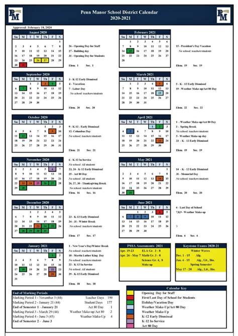 Penn Manor School Calendar Benefits