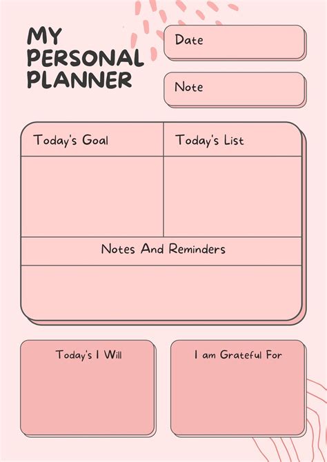 Description of Personal Planner Template