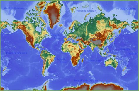 Physical world map