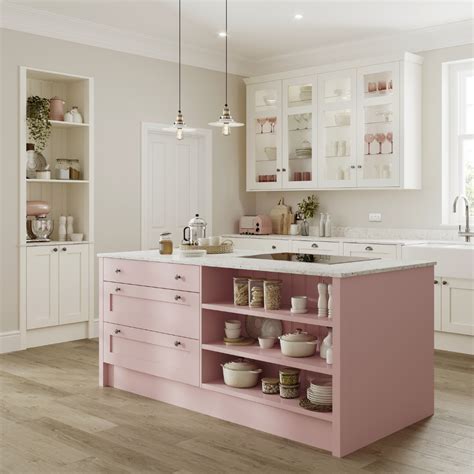 Pink and white kitchen