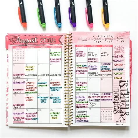 Ideas for organizing a weekly planner