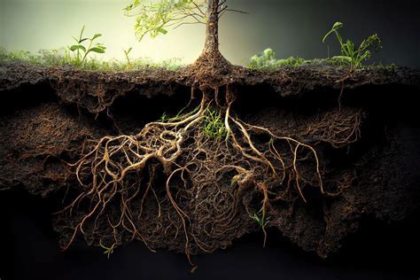 A close-up of a plant's roots