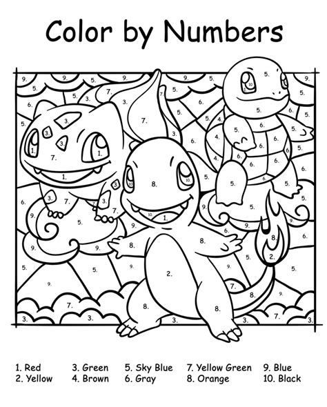 Pokémon coloring pages with numbers