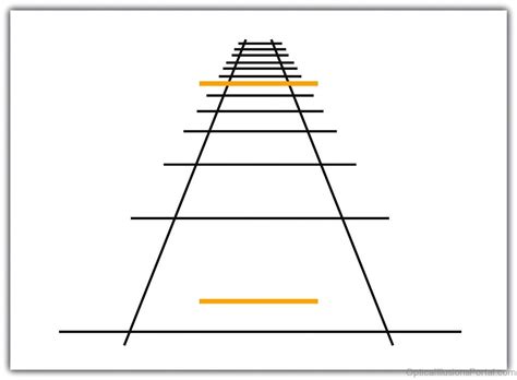 An example of the Ponzo illusion, where two identical objects appear to be different sizes.