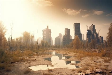 A post-apocalyptic landscape featuring shades of green and brown