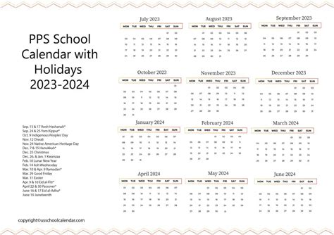 PPS Schools Calendar Benefits